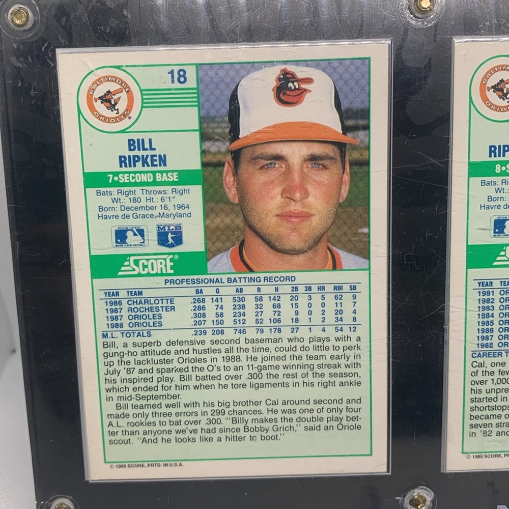 Cal Ripken Jr & Billy Ripken 1989 Topps MLB Cards Perfect Condition In Display! - Picture 5 of 6